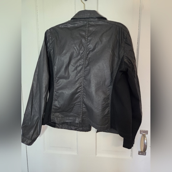 Eileen Fisher Black Waxed Cotton Moto Jacket Size Large - Picture 8 of 8